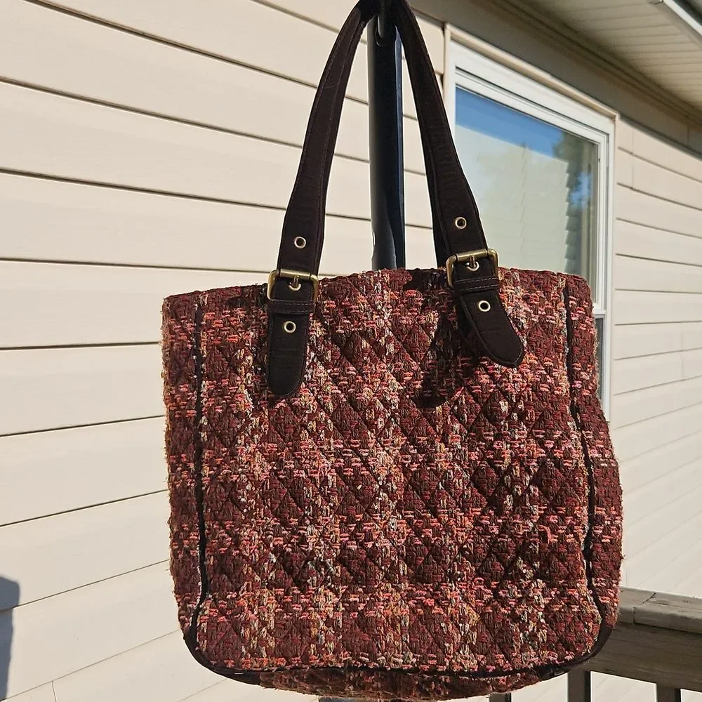 Vera Bradley Tweed Sample Tote Bag – Brown Multicolor, Velvet Handles